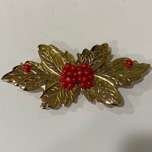 Vintage Leaf Belt Buckle with Red Beads